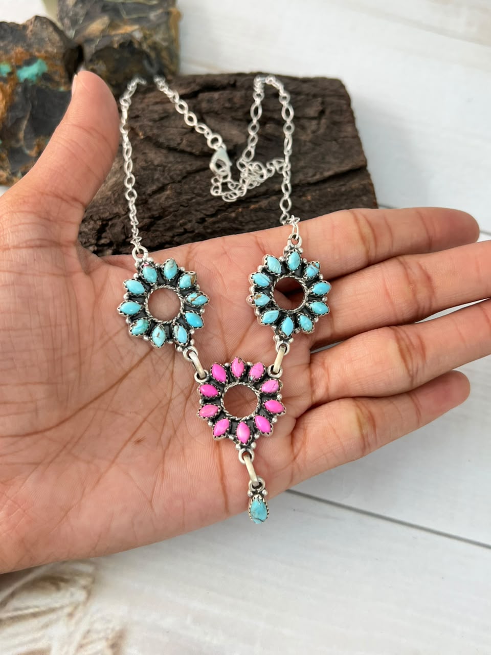 Handmade Sterling Silver Cotton Candy Necklace Signed Nizhoni (3)