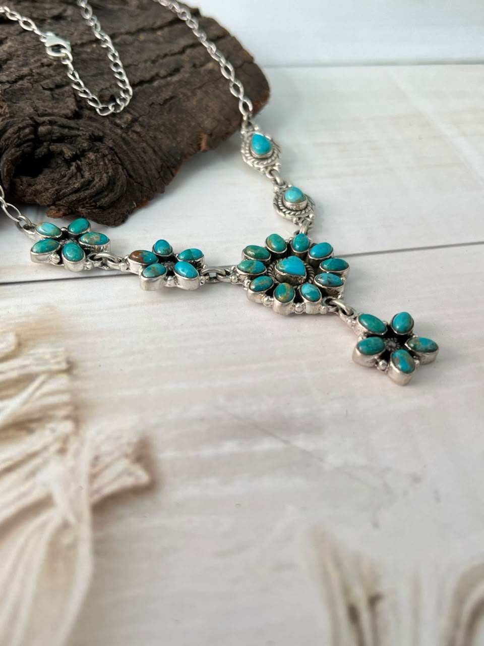 Handmade Sterling Silver Kingman Turquoise Necklace Signed Nizhoni (1)