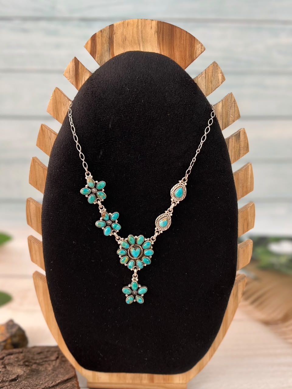 Handmade Sterling Silver Kingman Turquoise Necklace Signed Nizhoni (1)
