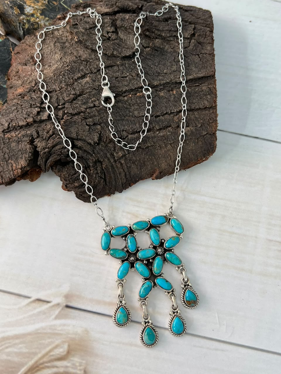 Handmade Sterling Silver Kingman Turquoise Necklace Signed Nizhoni (7)