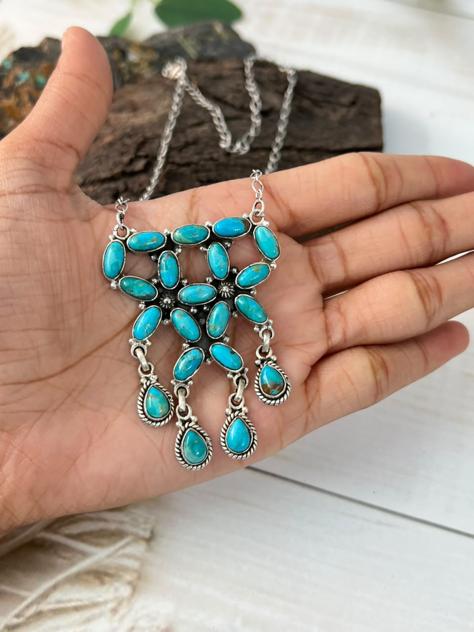 Handmade Sterling Silver Kingman Turquoise Necklace Signed Nizhoni (7)