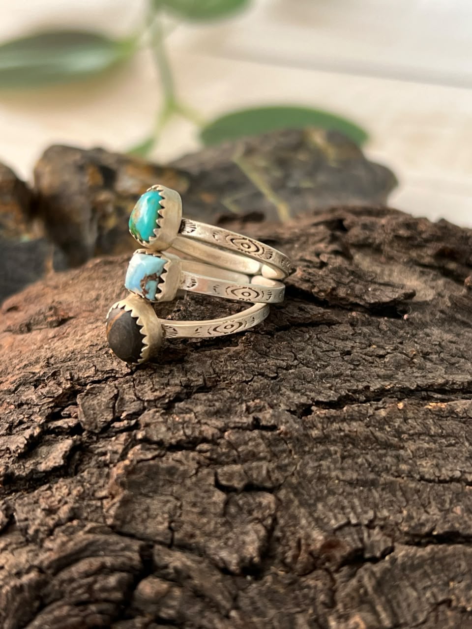 Handmade Sterling Silver Golden Hills with Sonoran Mountain and Blackjack Turquoise Adjustable Stackable Ring