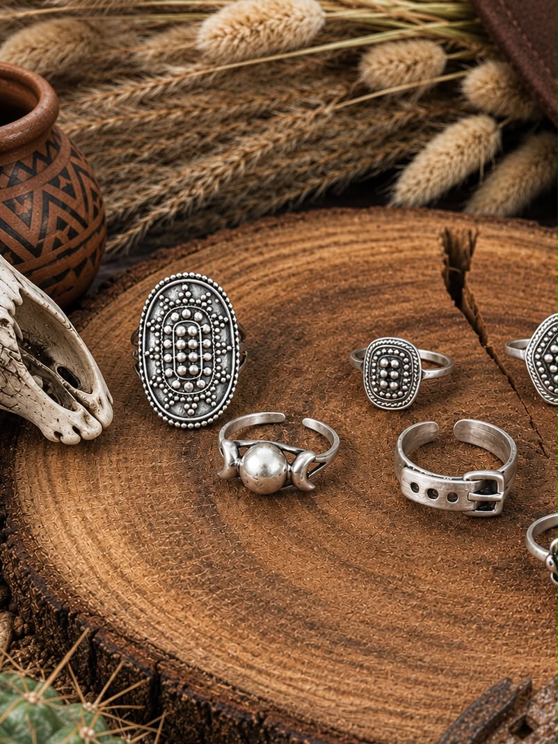 Handmade Sterling Silver Desert Relics Stack Collection: Adjustable Ring
