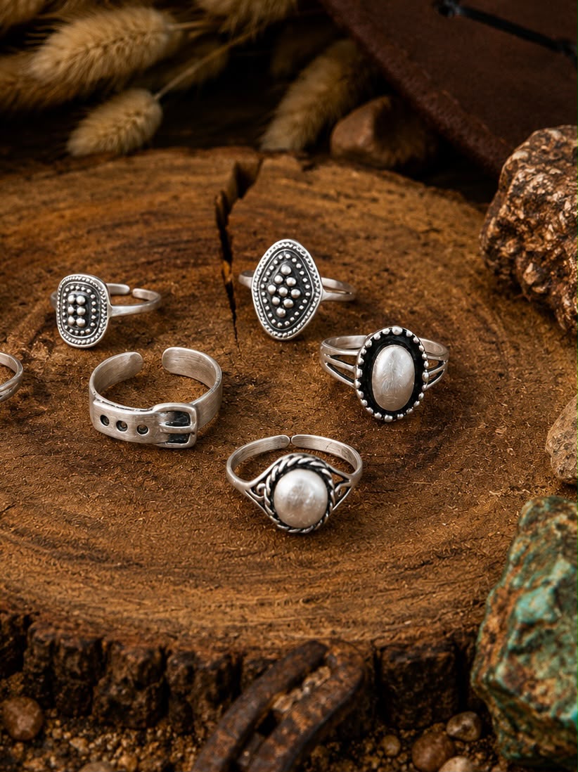 Handmade Sterling Silver Desert Relics Stack Collection: Adjustable Ring