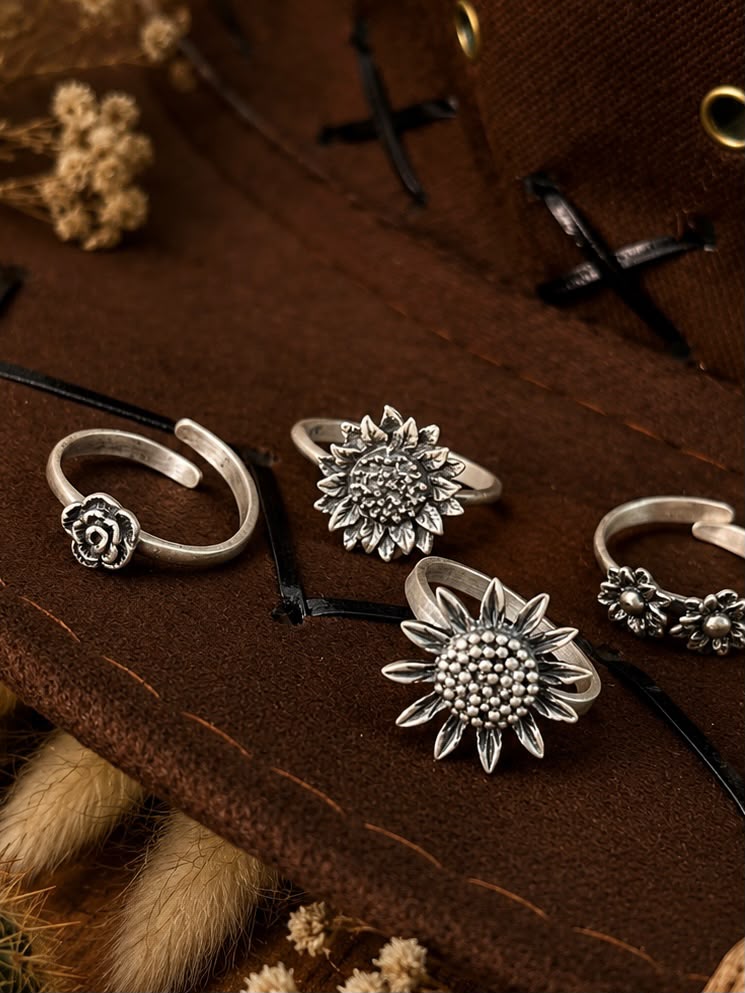 Handmade Sterling Silver Desert Bloom Stack Collection: Adjustable Ring