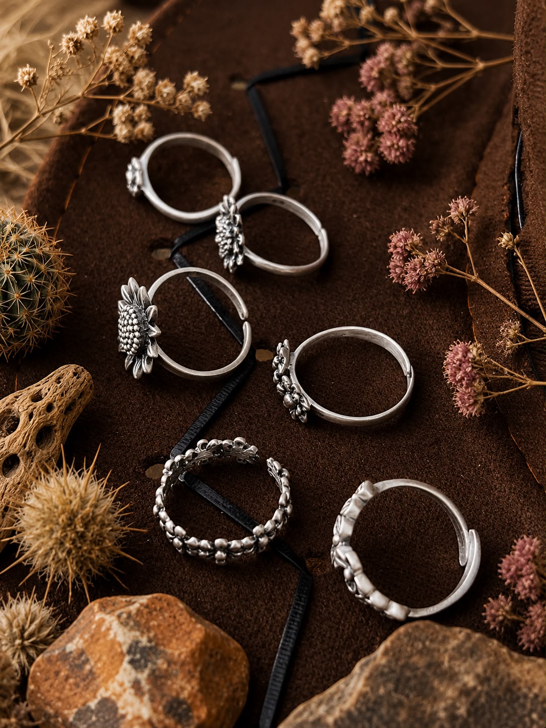 Handmade Sterling Silver Desert Bloom Stack Collection: Adjustable Ring