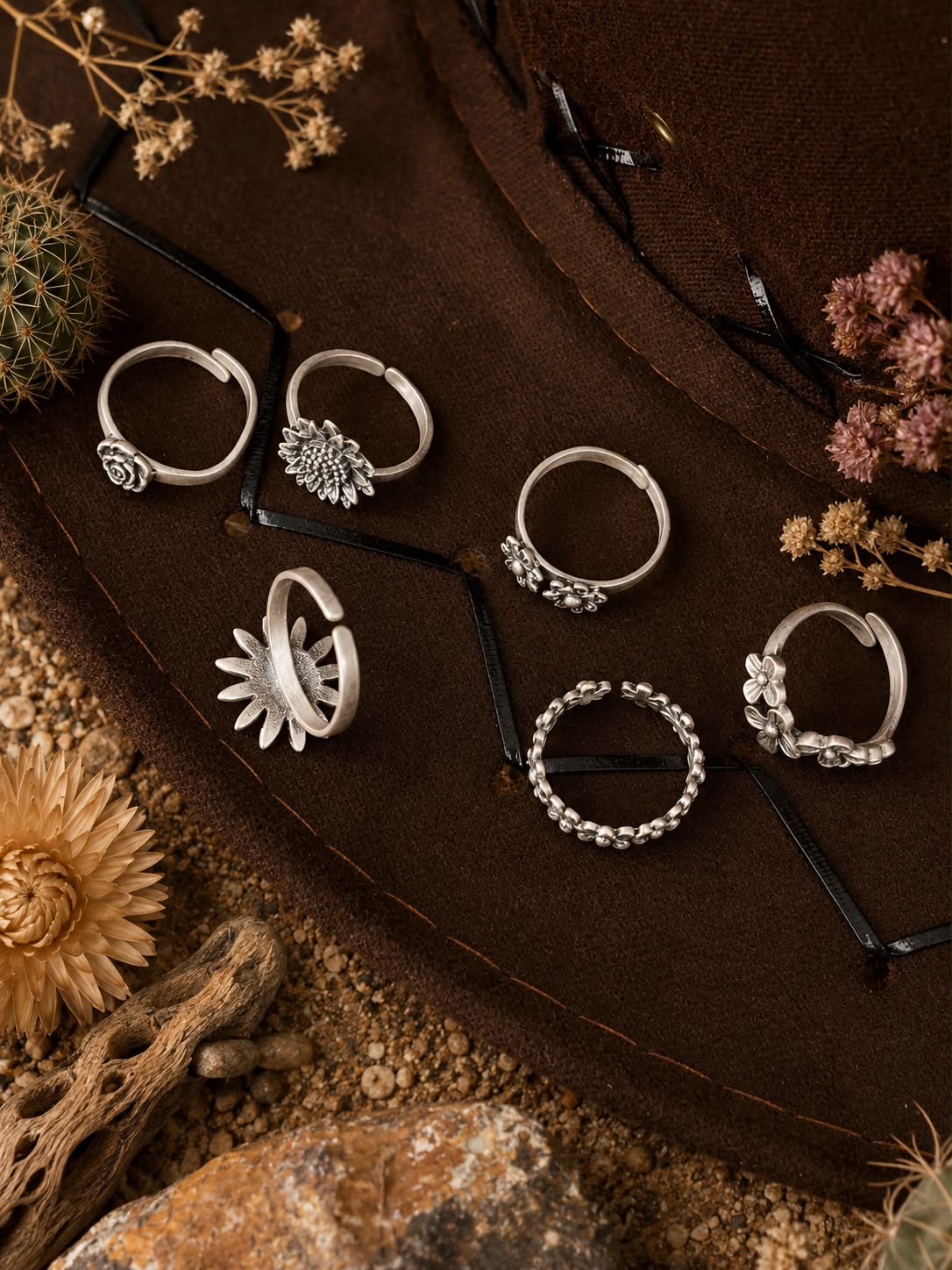 Handmade Sterling Silver Desert Bloom Stack Collection: Adjustable Ring