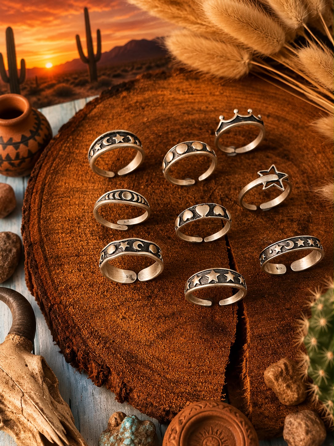Handmade Sterling Silver Desert Sky Stack Collection: Adjustable Ring