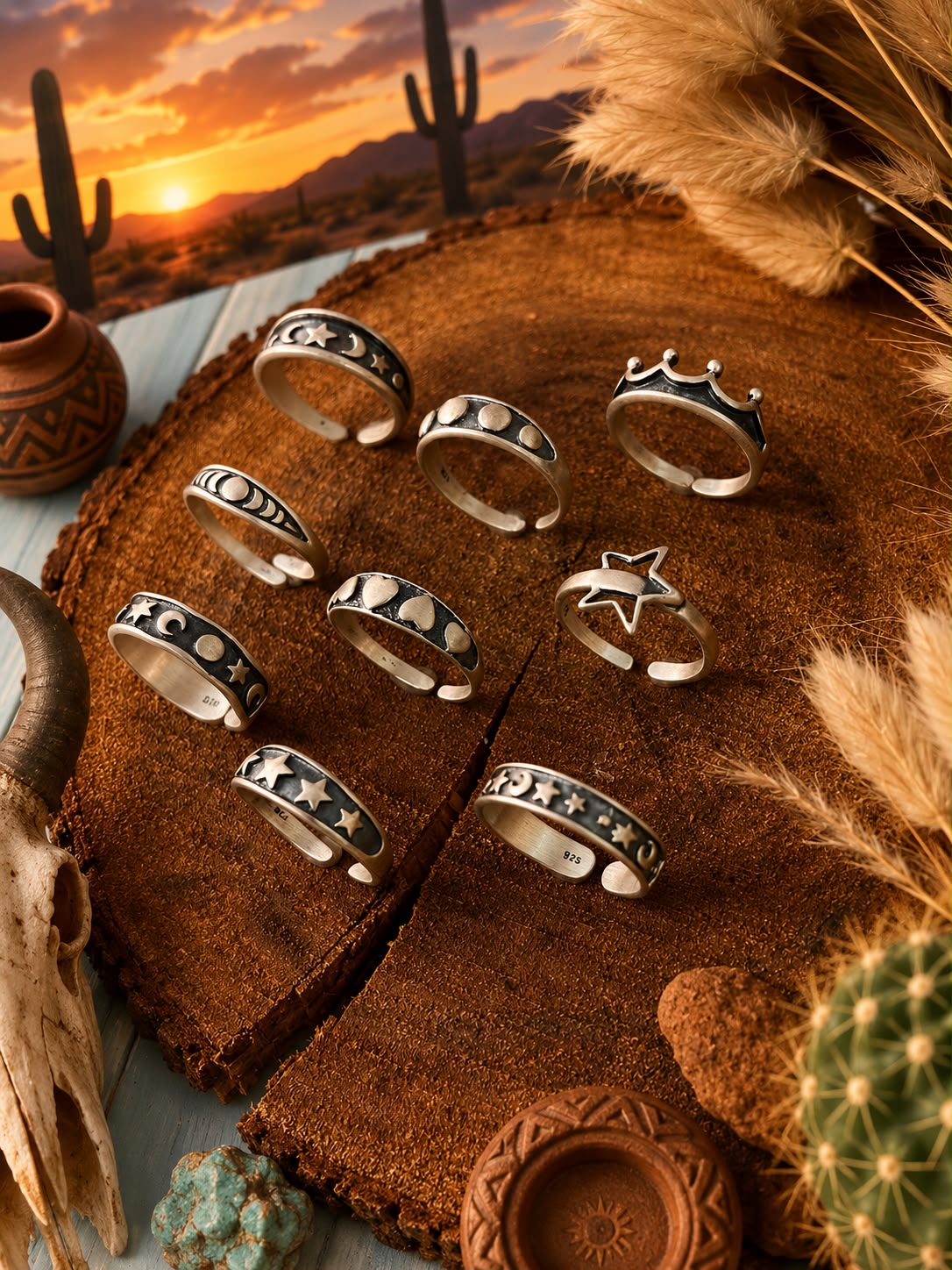 Handmade Sterling Silver Desert Sky Stack Collection: Adjustable Ring