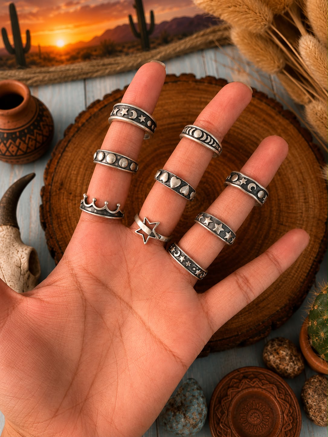 Handmade Sterling Silver Desert Sky Stack Collection: Adjustable Ring