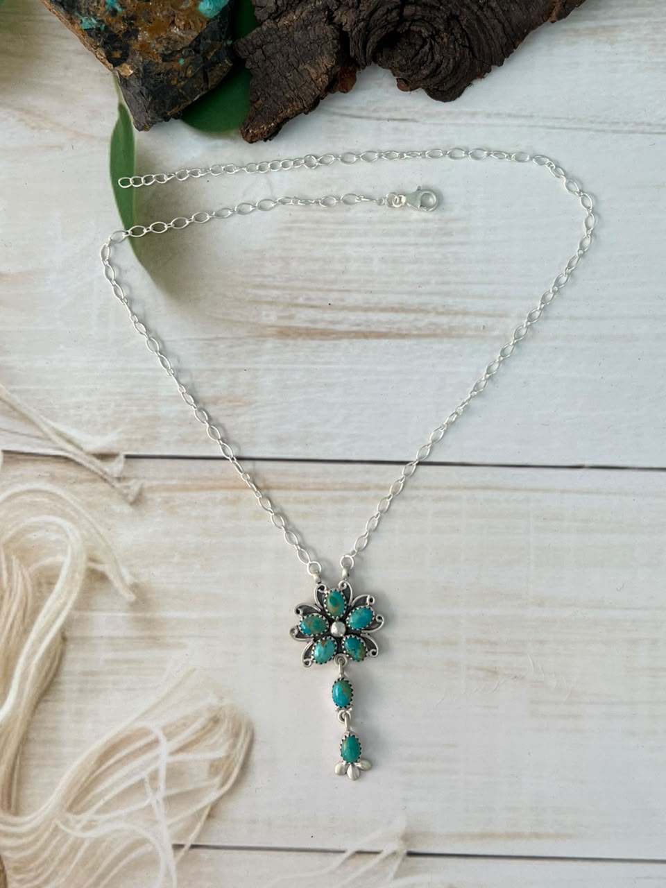 Handmade Sterling Silver Kingman Turquoise Necklace Signed Nizhoni