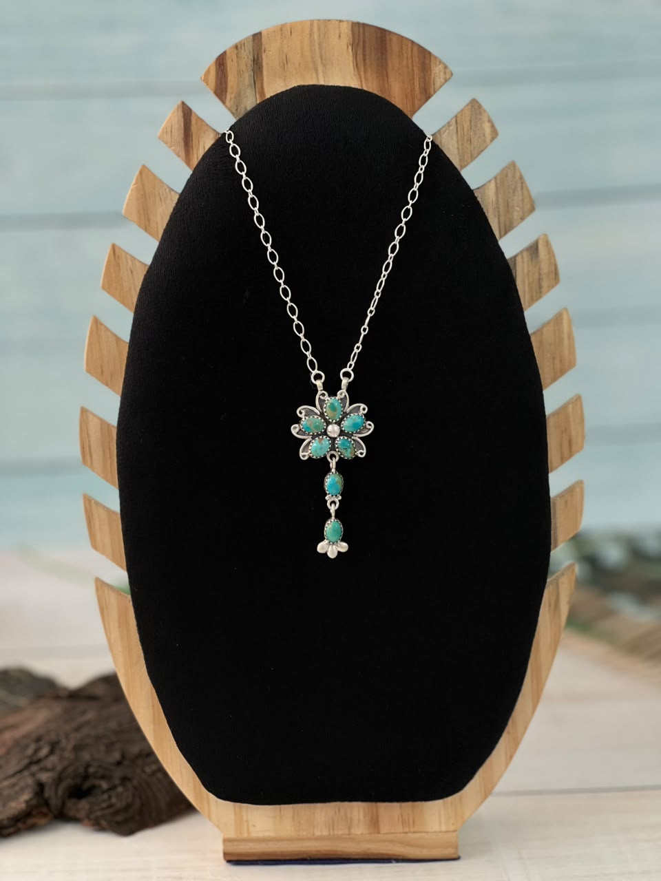 Handmade Sterling Silver Kingman Turquoise Necklace Signed Nizhoni