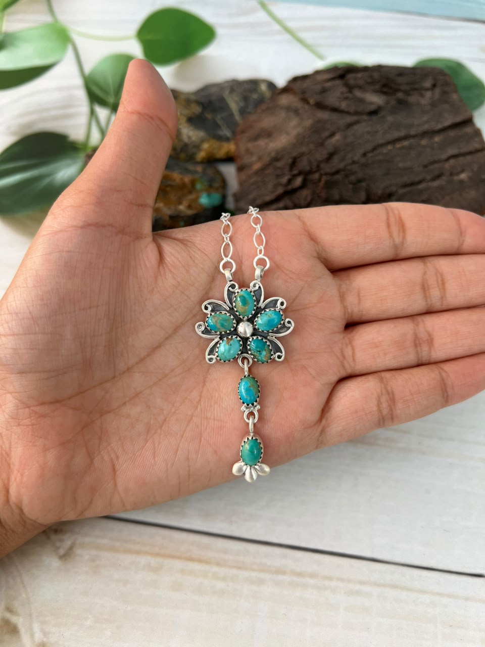 Handmade Sterling Silver Kingman Turquoise Necklace Signed Nizhoni