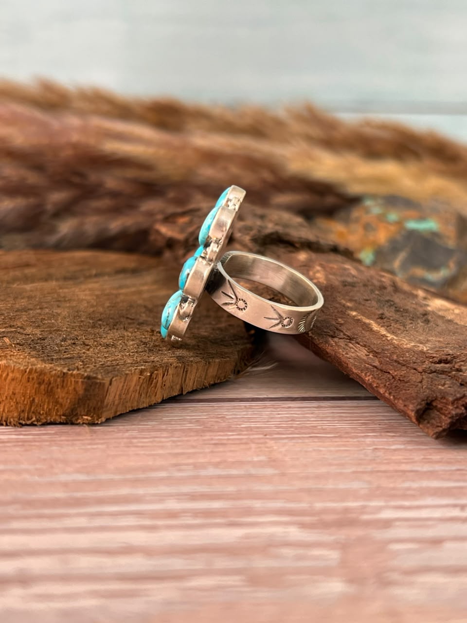 Handmade Sterling Silver Sierra Bella Turquoise Adjustable Ring Signed Nizhoni