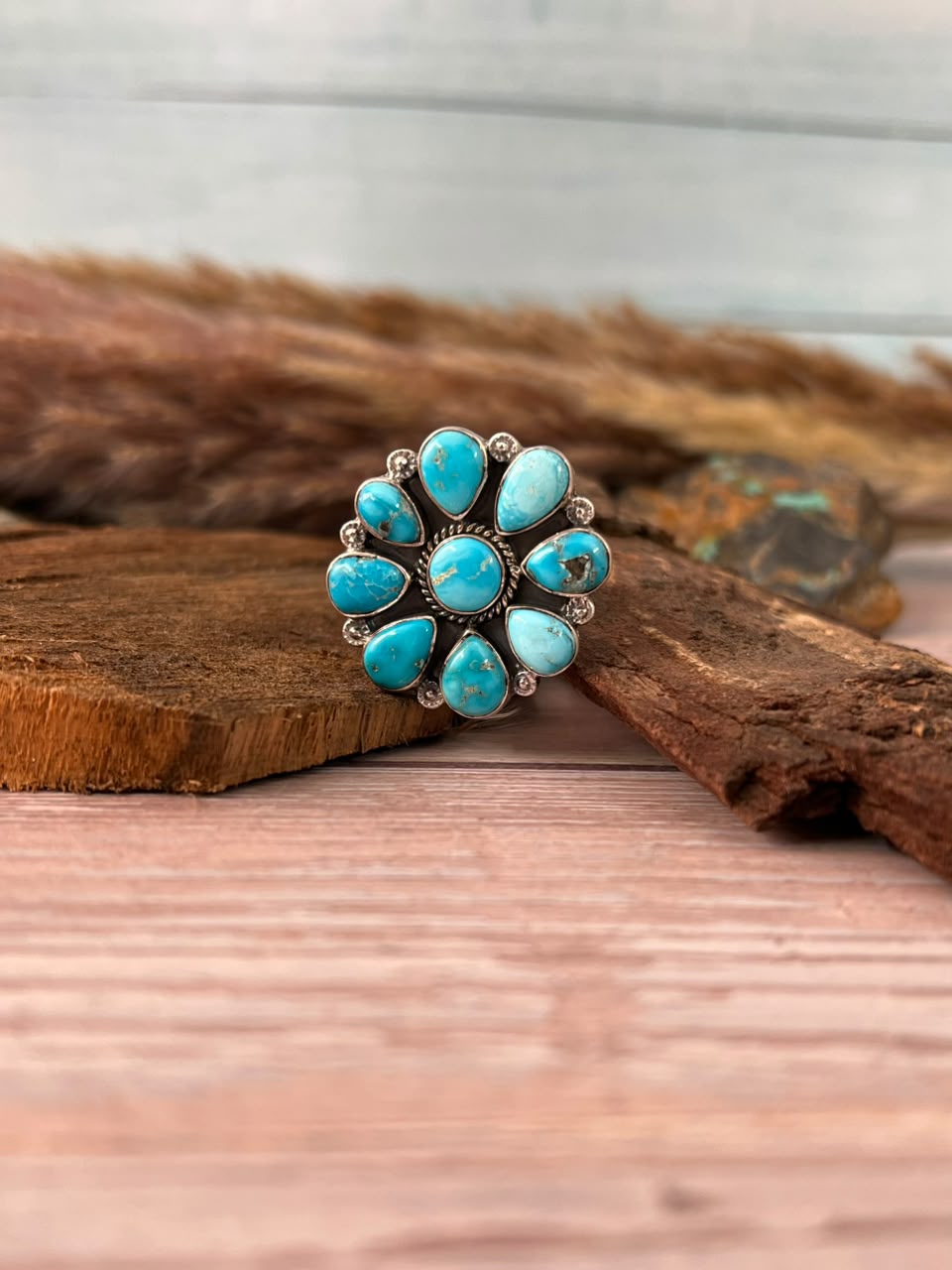 Handmade Sterling Silver Sierra Bella Turquoise Adjustable Ring Signed Nizhoni