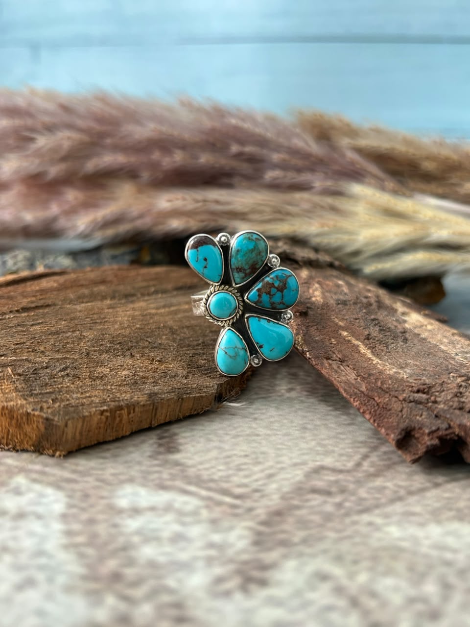 Handmade Sterling Silver Egyptian Turquoise Adjustable Ring Signed Nizhoni