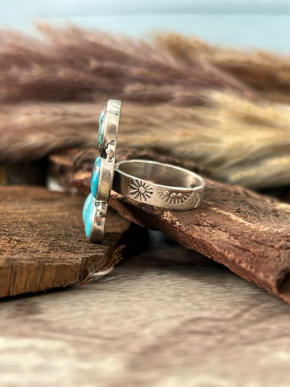 Handmade Sterling Silver Egyptian Turquoise Adjustable Ring Signed Nizhoni