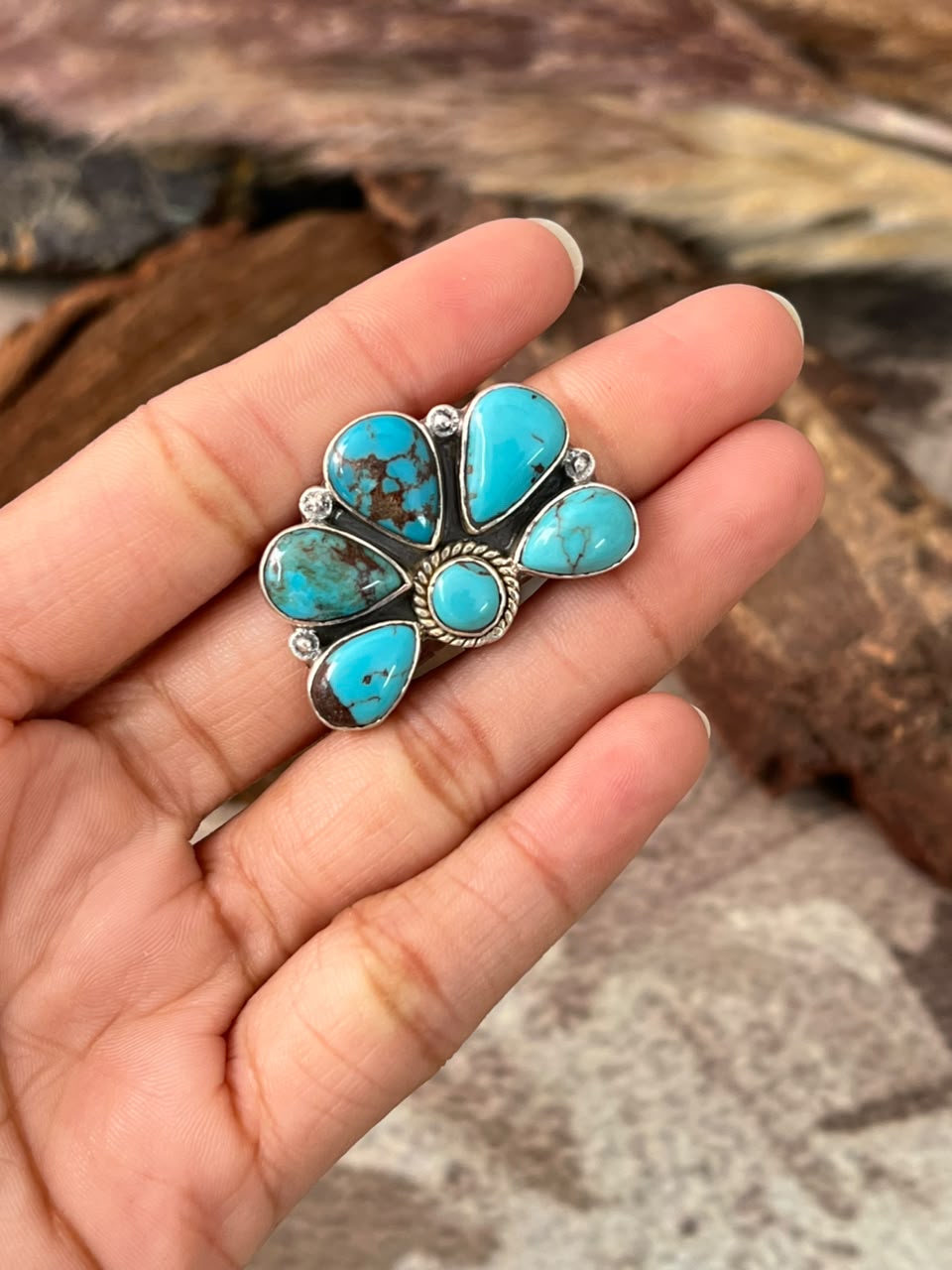 Handmade Sterling Silver Egyptian Turquoise Adjustable Ring Signed Nizhoni