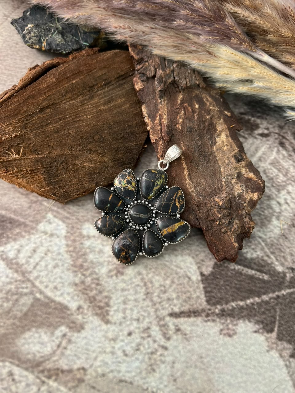 Handmade Sterling Silver Blackjack Turquoise Pendant Signed Nizhoni