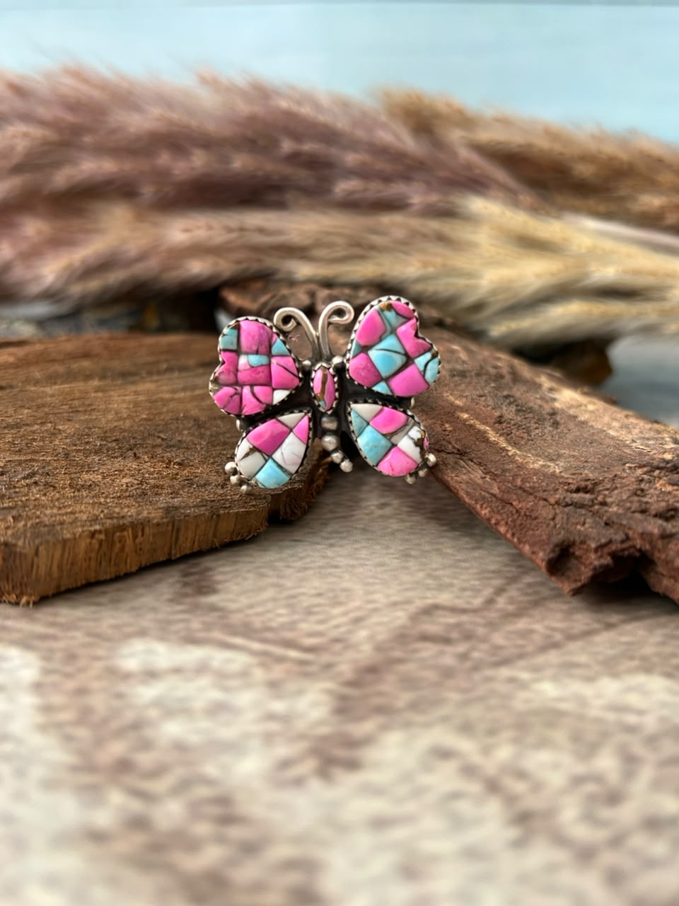Handmade Sterling Silver Cotton Candy Butterfly Adjustable Ring Signed Nizhoni