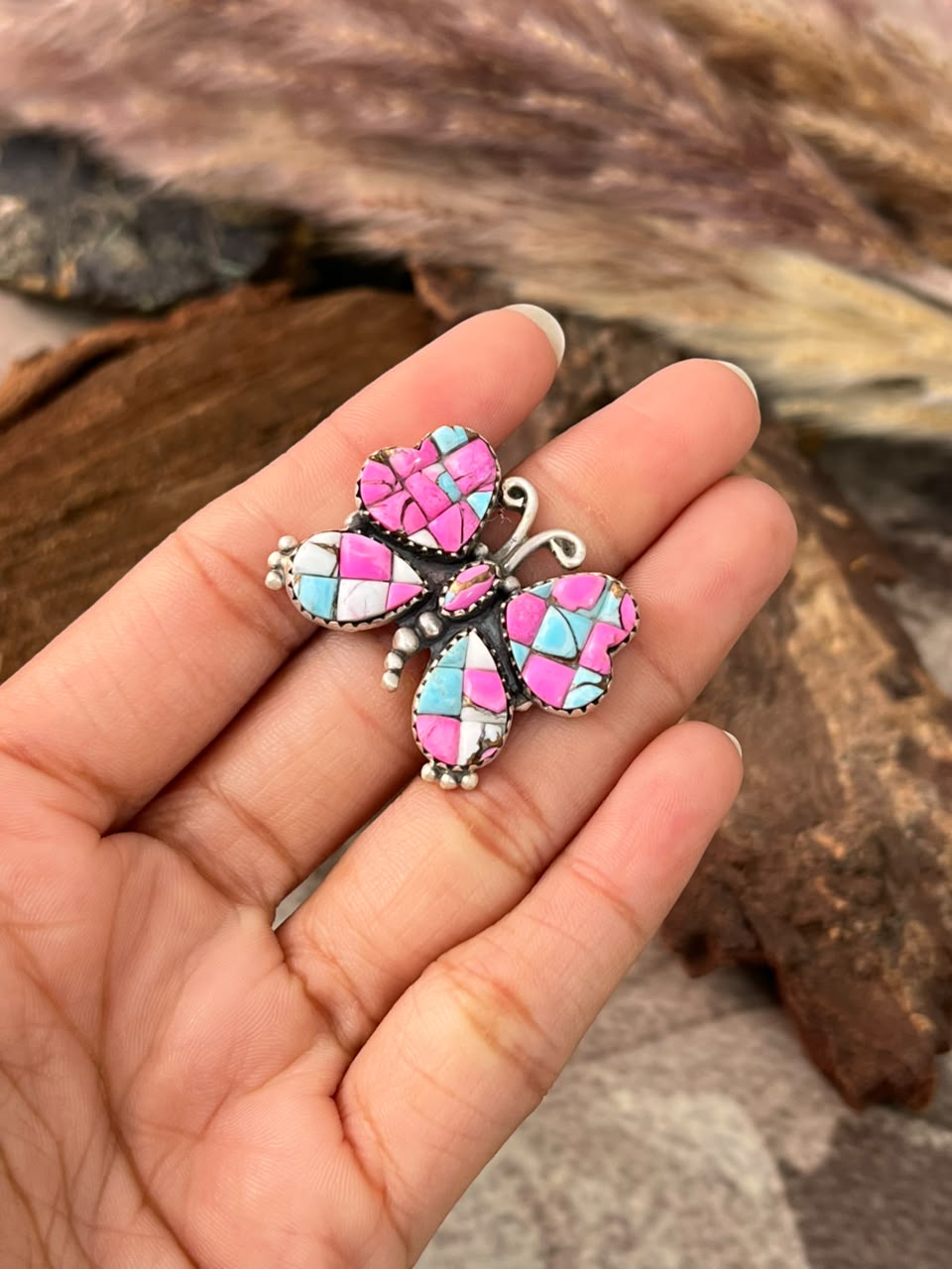 Handmade Sterling Silver Cotton Candy Butterfly Adjustable Ring Signed Nizhoni