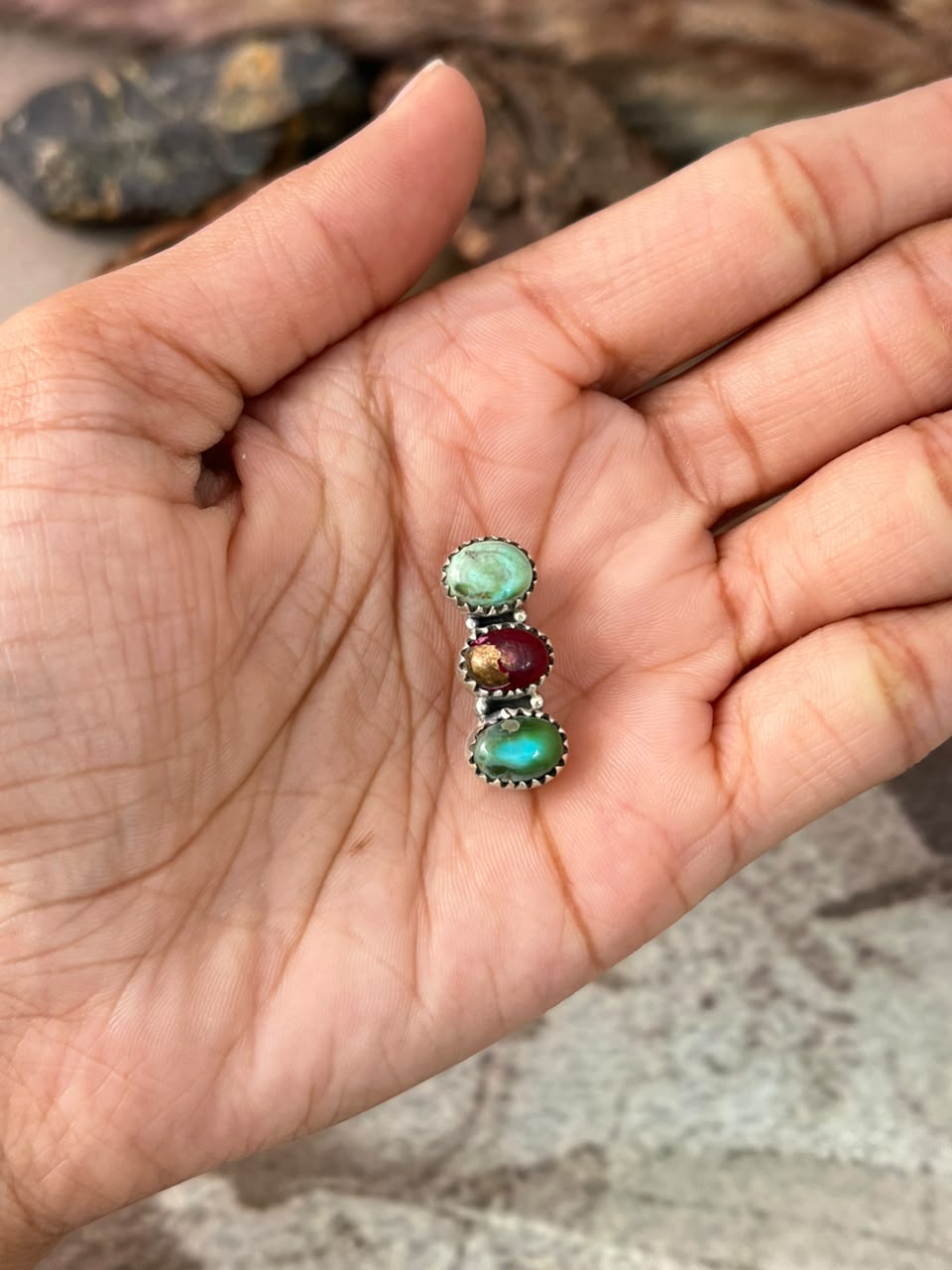 Handmade Sterling Silver Sonoran Mountain Turquoise with Dahlia Rose Watch Charm Signed Nizhoni