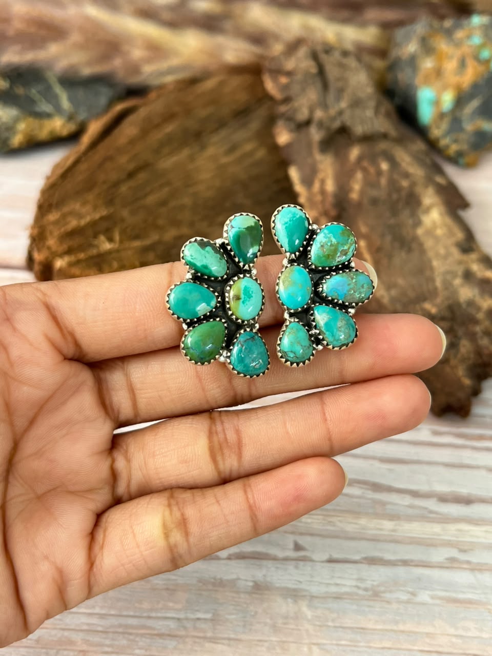 Handmade Sterling Silver Kingman Turquoise Post Studs Earrings Signed Nizhoni