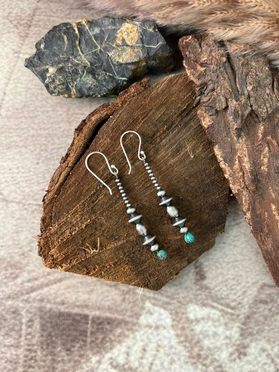 Handmade Sterling Silver Kingman Turquoise Hook Dangle Beaded Earrings