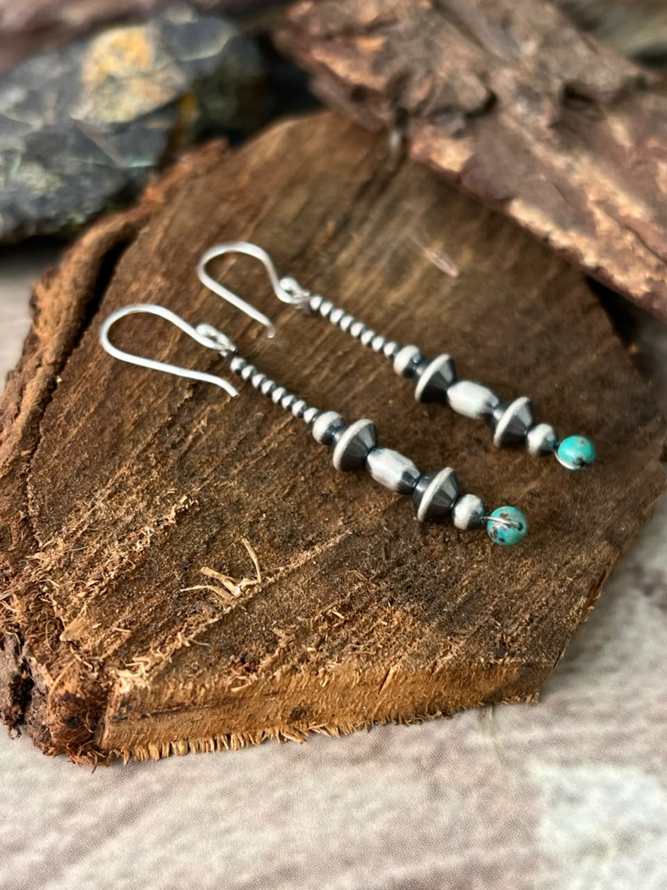 Handmade Sterling Silver Kingman Turquoise Hook Dangle Beaded Earrings