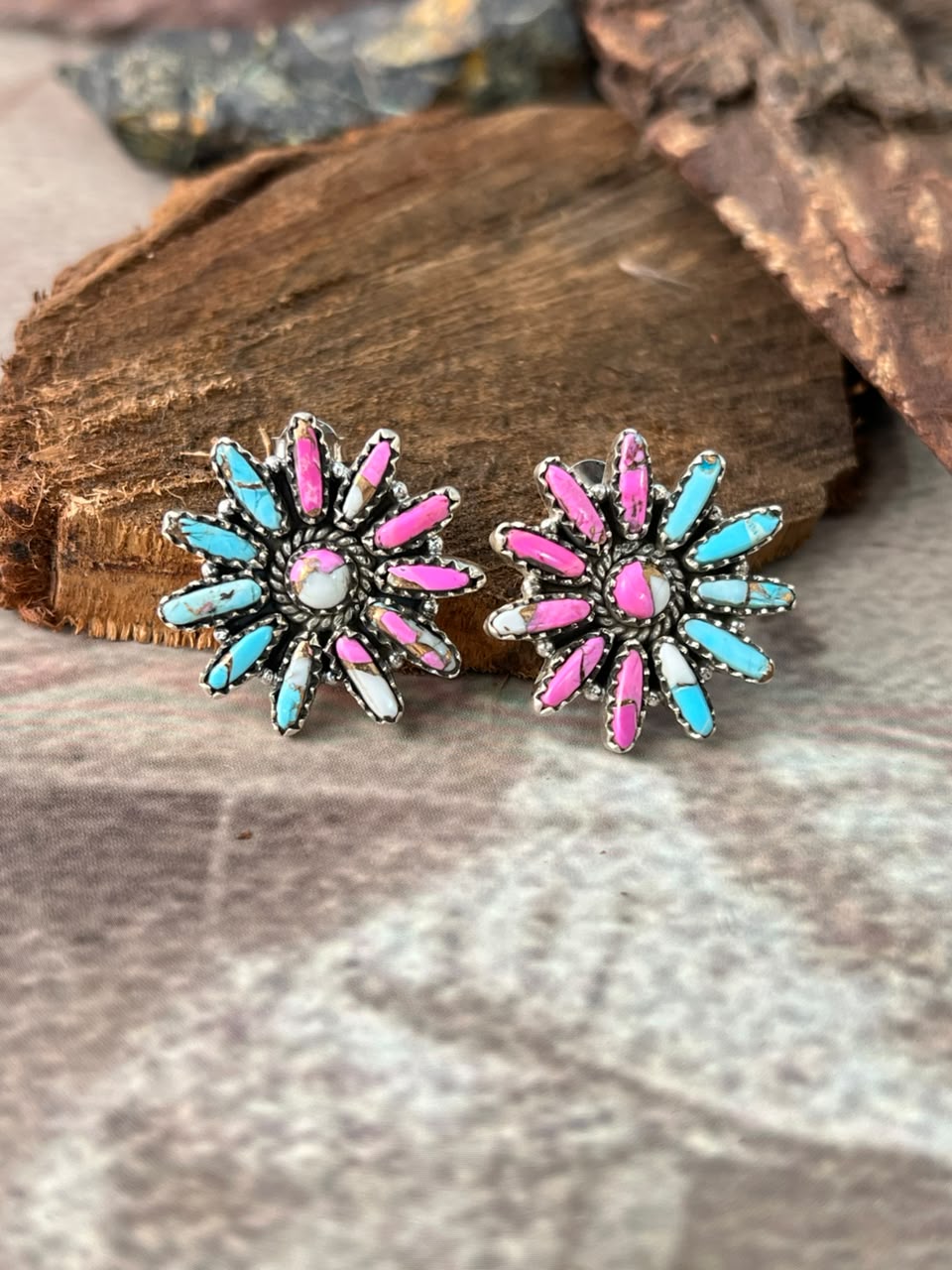 Handmade Sterling Silver Cotton Candy Post Studs Earrings Signed Nizhoni