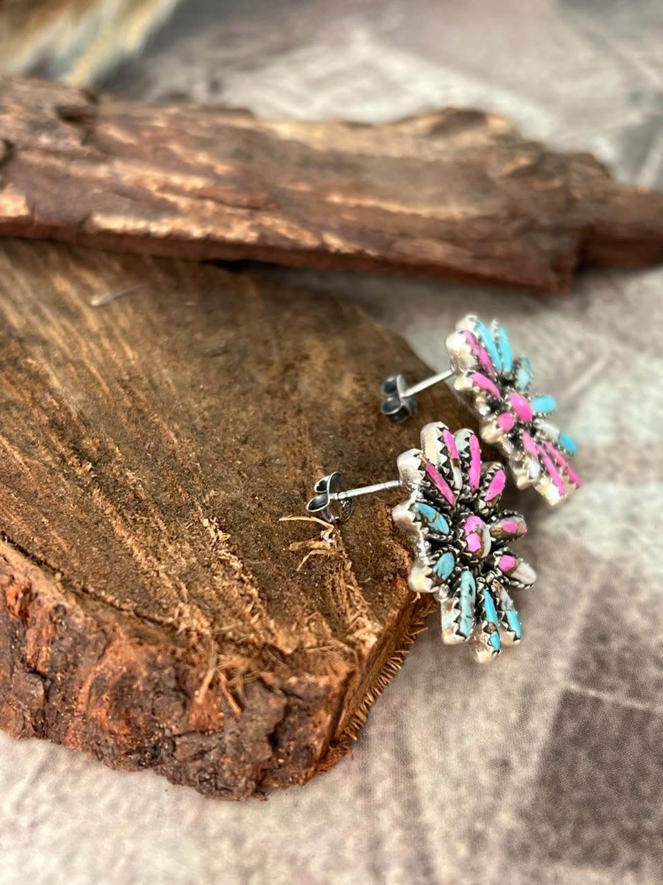 Handmade Sterling Silver Cotton Candy Post Studs Earrings Signed Nizhoni