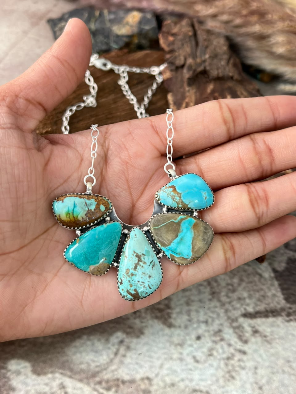 Handmade Sterling Silver Royston Turquoise Necklace Signed Nizhoni
