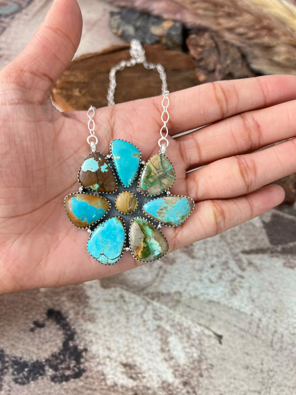 Handmade Sterling Silver Royston Turquoise Necklace Signed Nizhoni