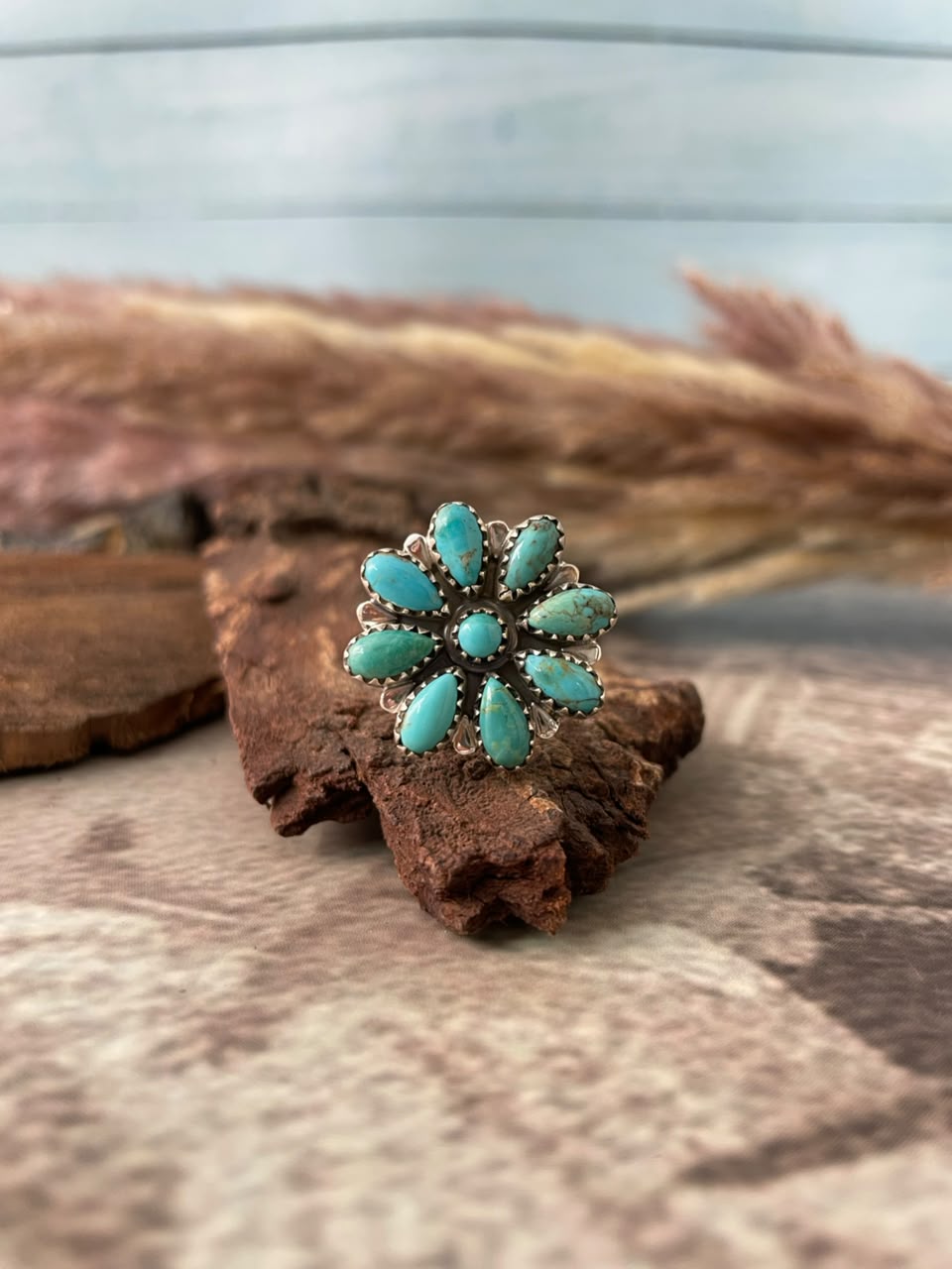 Handmade Sterling Silver Kingman Turquoise Adjustable Ring Signed Nizhoni