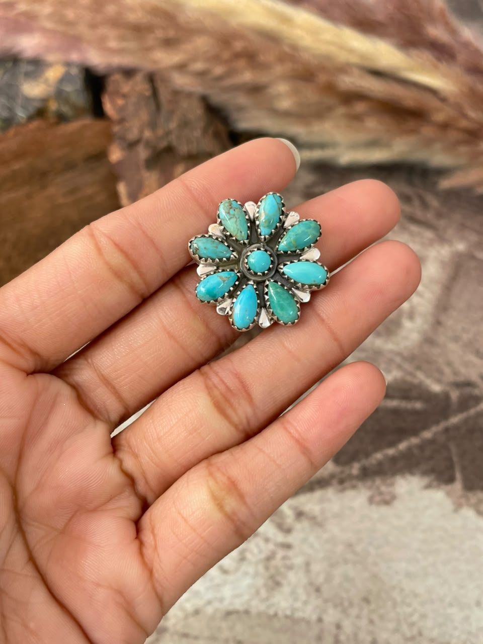 Handmade Sterling Silver Kingman Turquoise Adjustable Ring Signed Nizhoni