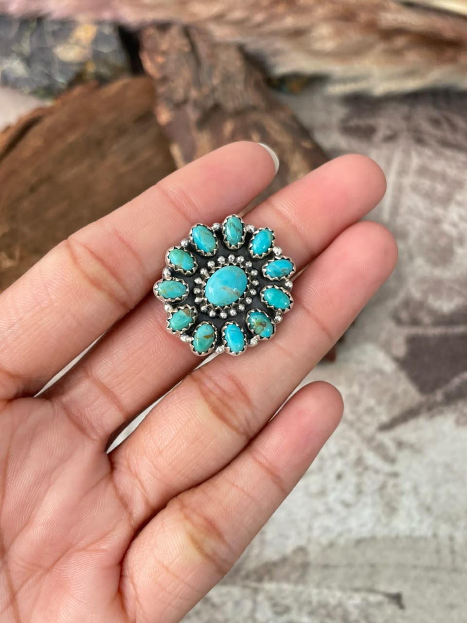 Handmade Sterling Silver Kingman Turquoise Adjustable Ring Signed Nizhoni