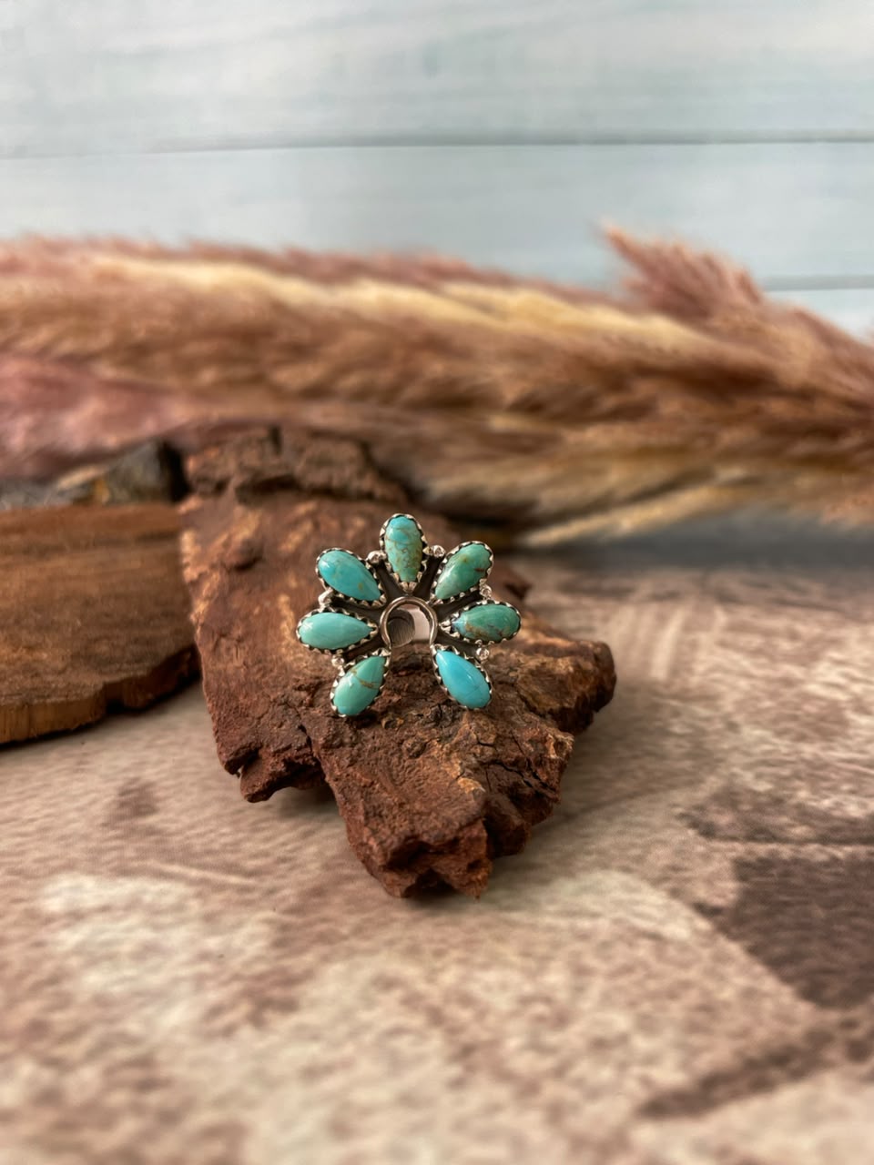 Handmade Sterling Silver Kingman Turquoise Naja Adjustable Ring Signed Nizhoni