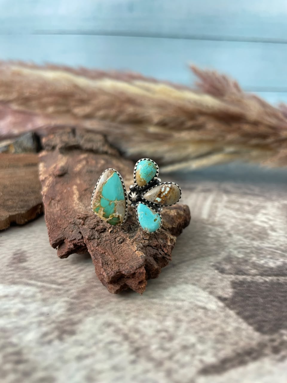 Handmade Sterling Silver Royston Turquoise Adjustable Ring Signed Nizhoni