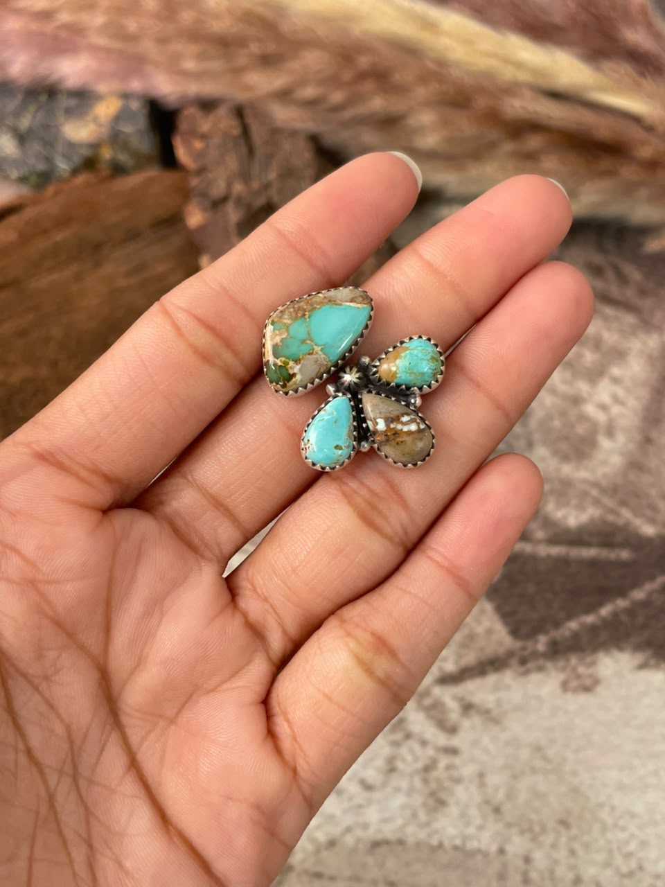 Handmade Sterling Silver Royston Turquoise Adjustable Ring Signed Nizhoni