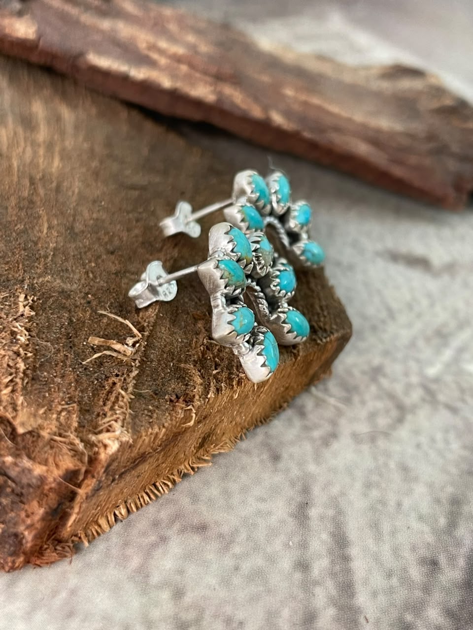 Handmade Sterling Silver Kingman Turquoise Post Studs Naja Earrings Signed Nizhoni