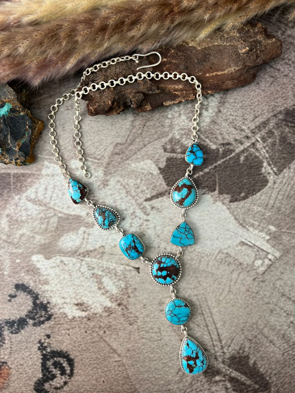 Handmade Sterling Silver Egyptian Turquoise Necklace Signed Nizhoni