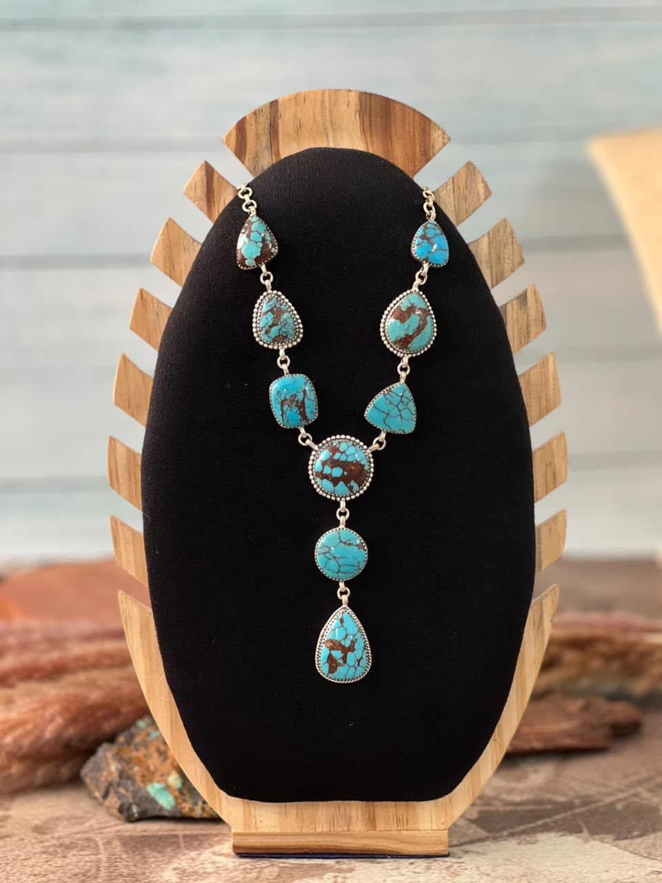 Handmade Sterling Silver Egyptian Turquoise Necklace Signed Nizhoni
