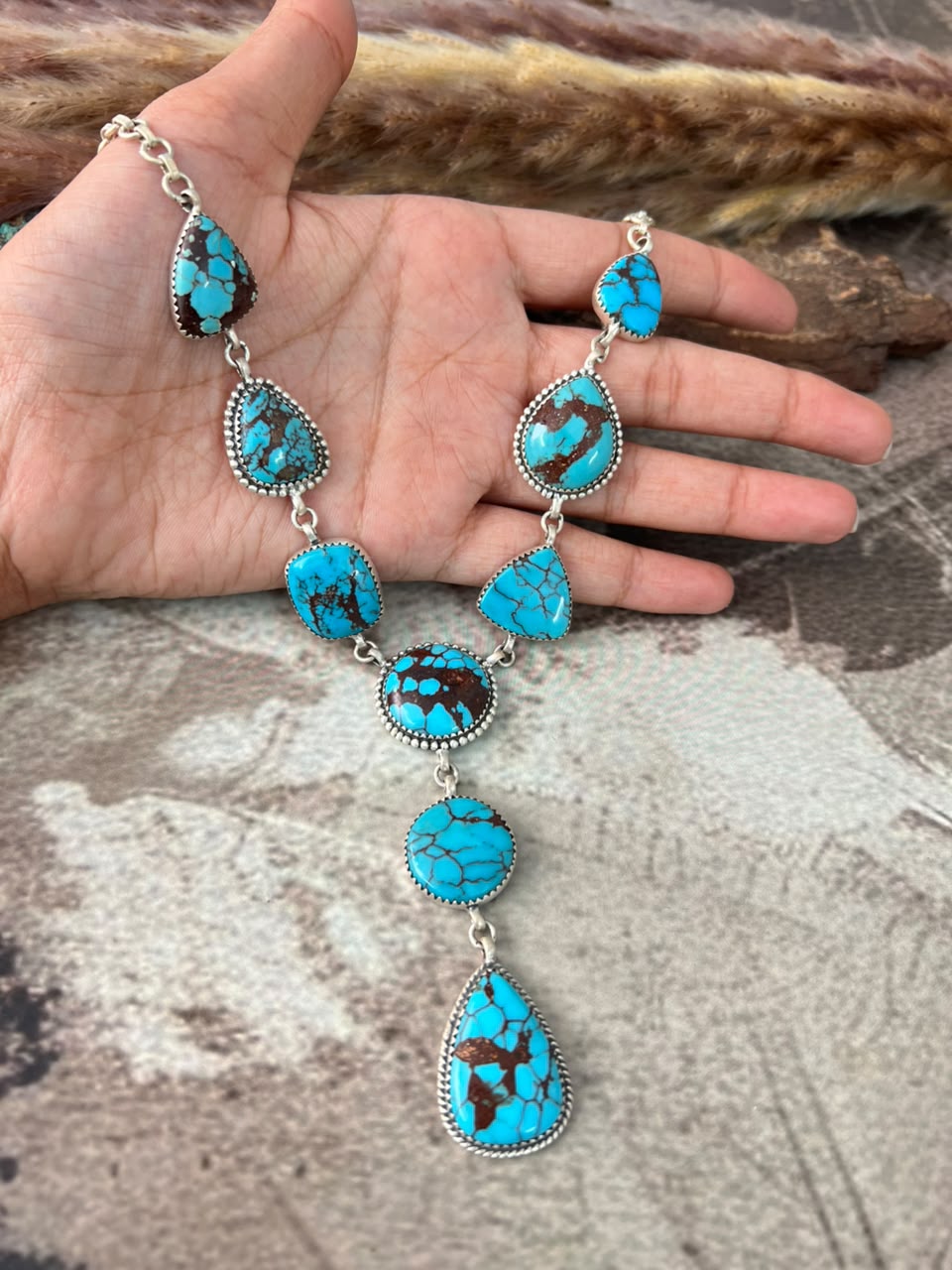 Handmade Sterling Silver Egyptian Turquoise Necklace Signed Nizhoni