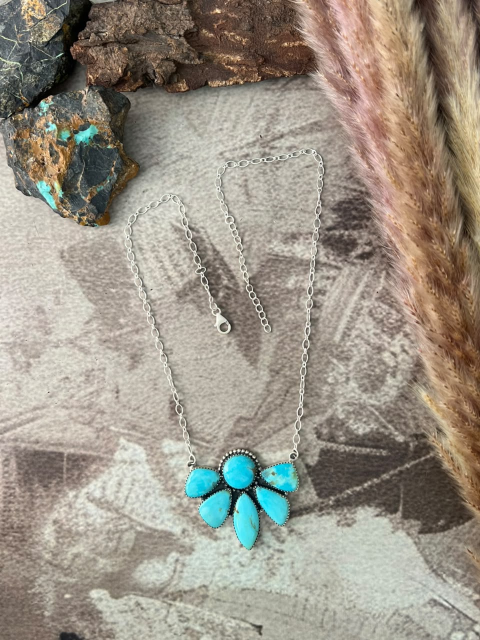 Handmade Sterling Silver Easter Blue Turquoise Necklace Signed Nizhoni