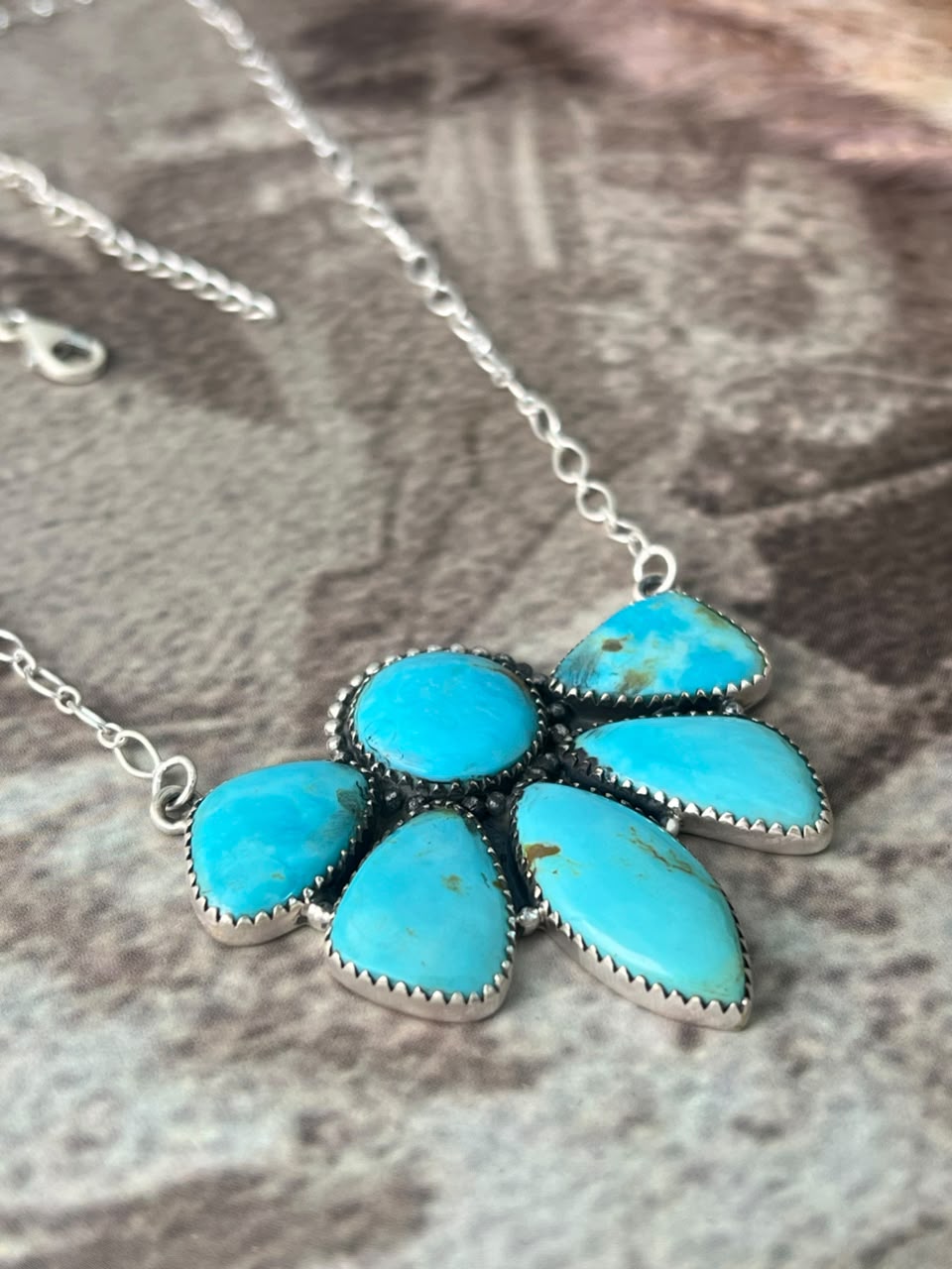 Handmade Sterling Silver Easter Blue Turquoise Necklace Signed Nizhoni