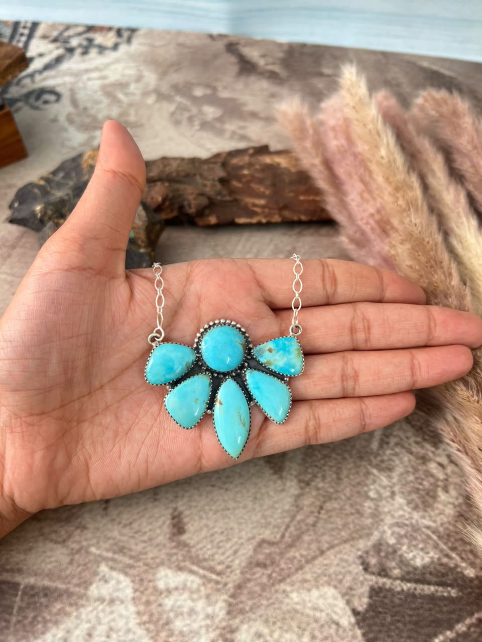 Handmade Sterling Silver Easter Blue Turquoise Necklace Signed Nizhoni