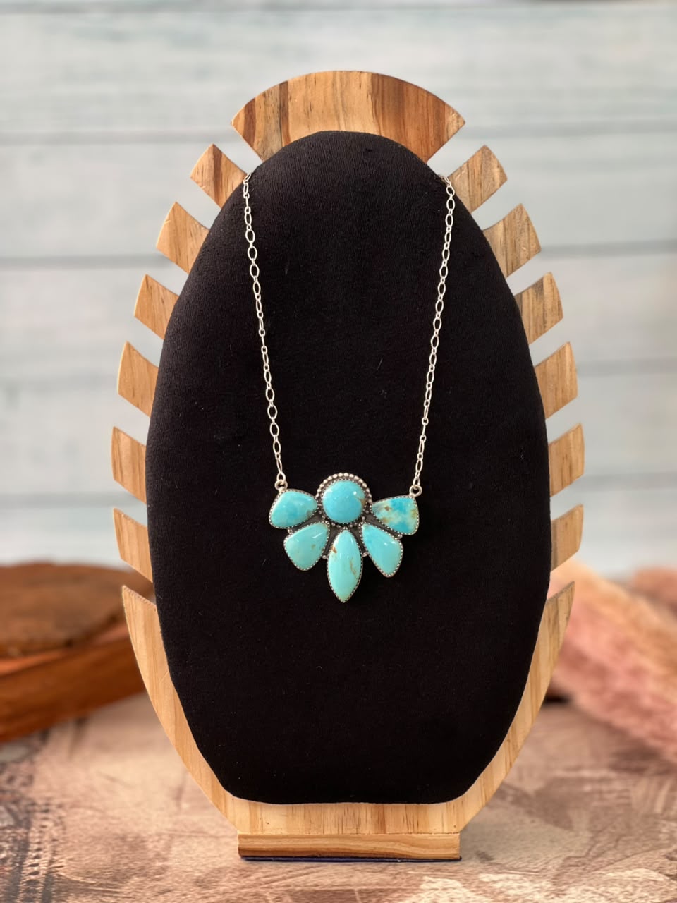 Handmade Sterling Silver Easter Blue Turquoise Necklace Signed Nizhoni