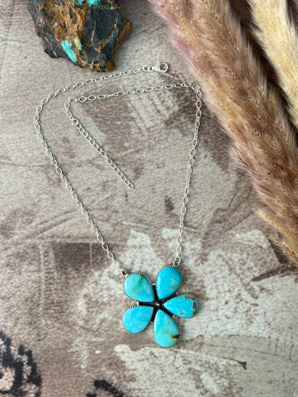 Handmade Sterling Silver Easter Blue Turquoise Necklace Signed Nizhoni