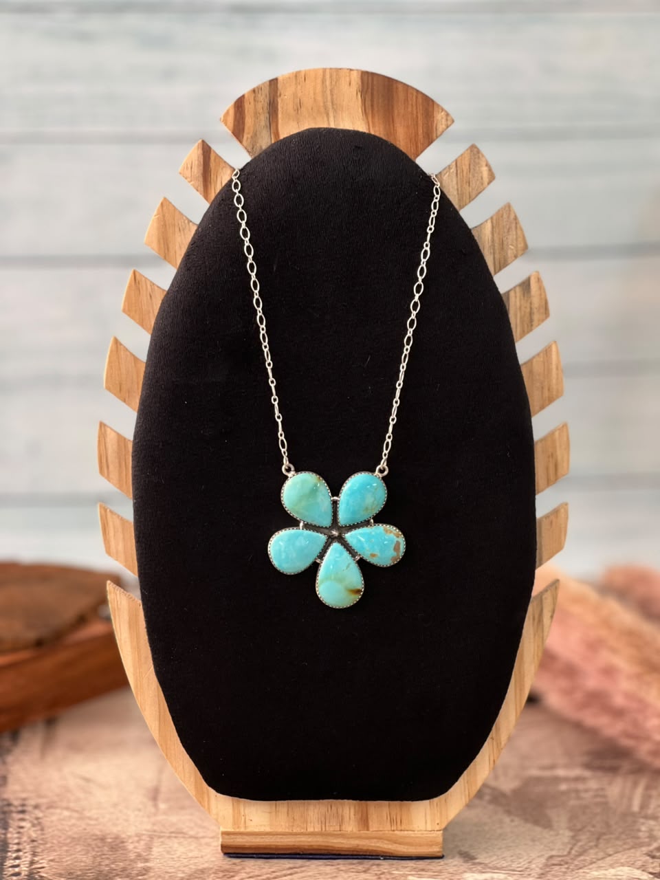 Handmade Sterling Silver Easter Blue Turquoise Necklace Signed Nizhoni