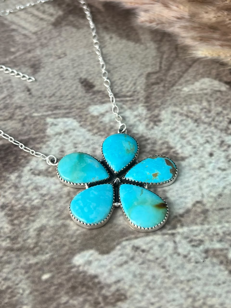 Handmade Sterling Silver Easter Blue Turquoise Necklace Signed Nizhoni
